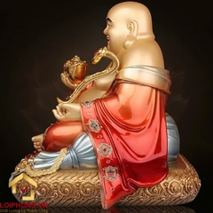 Tượng Phật Di Lặc Như Ý Khoác Áo Gấm Bằng Đồng Men Cổ kích thước 48cm x 39cm x 36cm