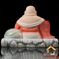 Tượng Phật Di Lặc Ngồi Túi Tiền Vàng Bằng Sứ Sơn Đỏ Cao Cấp cao 40cm, 48cm