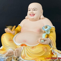 Tượng Phật Di Lặc Ngồi Đế Mây Bằng Sứ Sơn Vàng cao 40cm, 48cm