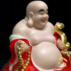 Tượng Phật Di Lặc Ngồi Đế Đồng Tiền Bằng Bột Đá Sơn Đỏ cao 40cm, 48cm