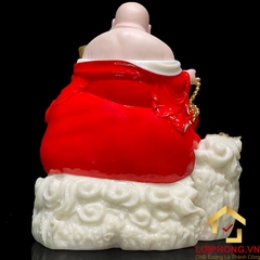 Tượng Phật Di Lặc Ngồi Đế Đồng Tiền Bằng Bột Đá Sơn Đỏ cao 40cm, 48cm
