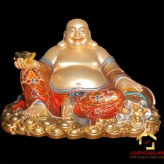 Tượng Phật Di Lặc Ngồi Núi Bạc Bằng Đồng Sơn Đỏ Vẽ Màu Cao Cấp
