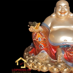 Tượng Phật Di Lặc Ngồi Núi Bạc Bằng Đồng Sơn Đỏ Vẽ Màu Cao Cấp