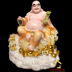 Tượng Phật Di Lặc Ngồi Đế Đồng Tiền Bằng Bột Đá Cẩm Thạch Sơn cao 40cm, 48cm
