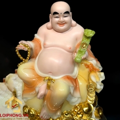 Tượng Phật Di Lặc Ngồi Đế Đồng Tiền Bằng Bột Đá Cẩm Thạch Sơn cao 40cm, 48cm