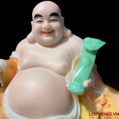 Tượng Phật Di Lặc Ngồi Đế Đồng Tiền Bằng Bột Đá Cẩm Thạch Sơn cao 40cm, 48cm