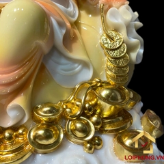 Tượng Phật Di Lặc Ngồi Đế Đồng Tiền Bằng Bột Đá Cẩm Thạch Sơn cao 40cm, 48cm