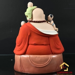 Tượng Phật Di Lặc Ngũ Phúc Ngồi Đài Sen Bằng Sứ Sơn Đỏ Cao 40cm