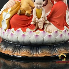 Tượng Phật Di Lặc Ngũ Phúc Ngồi Đài Sen Bằng Sứ Sơn Đỏ Cao 40cm