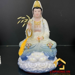 Tượng phật quan âm tọa đài sen ngồi trên đế mây màu xanh lam cao 30 - 40 – 48 cm