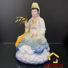 Tượng phật quan âm tọa đài sen ngồi trên đế mây màu xanh lam cao 30 - 40 – 48 cm