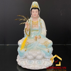 Tượng phật quan âm tọa đài sen ngồi trên đế mây màu xanh dương cao 30 - 40 – 48 cm