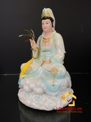 Tượng phật quan âm tọa đài sen ngồi trên đế mây màu xanh dương cao 30 - 40 – 48 cm