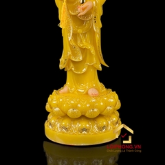 Tượng Phật Quan Âm Đứng Đài Sen Bằng Thạch Anh Viền Vàng cao 90cm