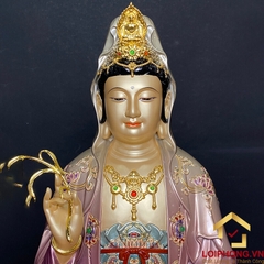 Tượng Phật Quan Âm Ngồi Đế Non Nước Bằng Đồng Men Cổ Mẫn Bảo Cao Cấp cao 40cm, 48cm