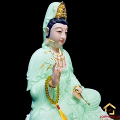 Tượng Phật Quan Âm Ngồi Đài Sen Bằng Bột Đá Xanh Ngọc cao từ 30 - 90cm