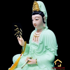 Tượng Phật Quan Âm Ngồi Đài Sen Bằng Bột Đá Xanh Ngọc cao từ 30 - 90cm