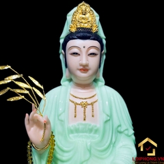 Tượng Phật Quan Âm Ngồi Đài Sen Bằng Bột Đá Xanh Ngọc cao từ 30 - 90cm