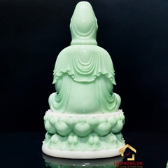 Tượng Phật Quan Âm Ngồi Đài Sen Bằng Bột Đá Xanh Ngọc cao từ 30 - 90cm