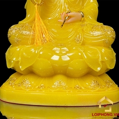 Tượng Phật Quan Âm Ngồi Đài Sen Bằng Bột Đá Thạch Anh Viền Vàng cao từ 30 - 48cm