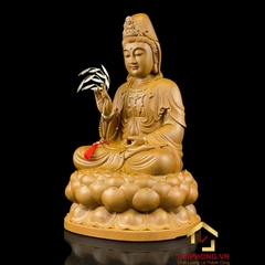 Tượng Phật Quan Âm Ngồi Đài Sen Bằng Gỗ Long Não cao từ 30 - 65cm