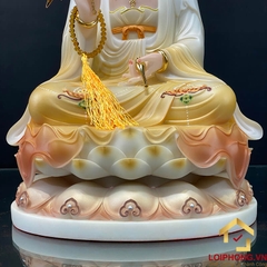 Tượng Phật Quan Âm Ngồi Đài Sen Bằng Bột Đá Sơn Vàng cao từ 30 - 65cm