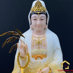 Tượng Phật Quan Âm Ngồi Đài Sen Bằng Bột Đá Sơn Vàng cao từ 30 - 65cm