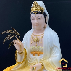 Tượng Phật Quan Âm Ngồi Đài Sen Bằng Bột Đá Sơn Vàng cao từ 30 - 65cm