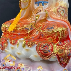 Tượng Phật Quan Âm Ngồi Đài Sen Bằng Bột Đá Sơn Đỏ Vẽ Gấm cao từ 40 - 65cm