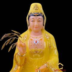 Tượng Phật Quan Âm Ngồi Đài Sen Bằng Bột Đá Thạch Anh Viền Vàng Cao Cấp cao từ 30 - 65cm