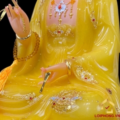 Tượng Phật Quan Âm Ngồi Đài Sen Bằng Bột Đá Thạch Anh Viền Vàng Cao Cấp cao từ 30 - 65cm