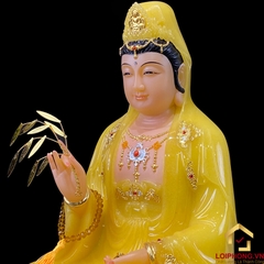 Tượng Phật Quan Âm Ngồi Đài Sen Bằng Bột Đá Thạch Anh Viền Vàng Cao Cấp cao từ 30 - 65cm