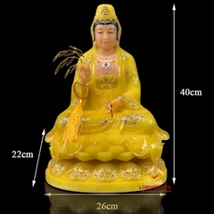 Tượng Phật Quan Âm Ngồi Đài Sen Bằng Bột Đá Thạch Anh Viền Vàng Cao Cấp cao từ 30 - 65cm