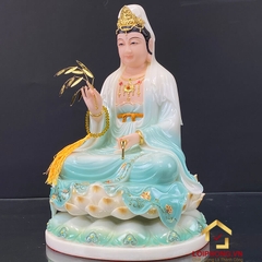 Tượng Phật Quan Âm Ngồi Đài Sen Bằng Bột Đá Sơn Xanh Cao Cấp cao từ 30 - 65cm
