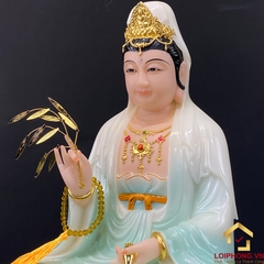 Tượng Phật Quan Âm Ngồi Đài Sen Bằng Bột Đá Sơn Xanh Cao Cấp cao từ 30 - 65cm