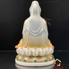 Tượng Phật Quan Âm Ngồi Đài Sen Bằng Bột Đá Vẽ Gấm Sơn Vàng Cao Cấp cao từ 40 - 65cm