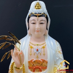 Tượng Phật Quan Âm Ngồi Đài Sen Bằng Bột Đá Vẽ Gấm Sơn Vàng Cao Cấp cao từ 40 - 65cm