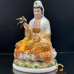 Tượng Phật Quan Âm Ngồi Đài Sen Bằng Bột Đá Vẽ Gấm Sơn Vàng Cao Cấp cao từ 40 - 65cm