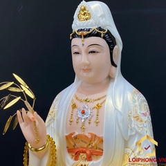 Tượng Phật Quan Âm Ngồi Đài Sen Bằng Bột Đá Vẽ Gấm Sơn Vàng Cao Cấp cao từ 40 - 65cm