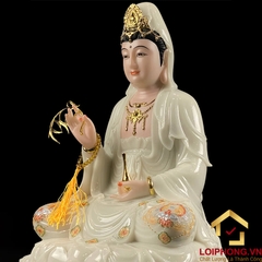 Tượng Phật Quan Âm Ngồi Đài Sen Bằng Bột Trắng Cao Cấp cao từ 30 - 48cm