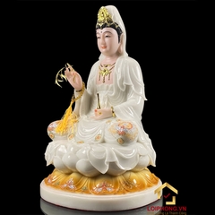 Tượng Phật Quan Âm Ngồi Đài Sen Bằng Bột Trắng Cao Cấp cao từ 30 - 48cm
