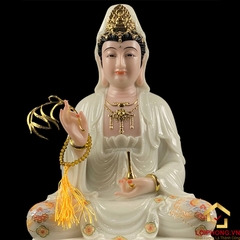 Tượng Phật Quan Âm Ngồi Đài Sen Bằng Bột Trắng Cao Cấp cao từ 30 - 48cm
