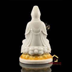 Tượng Phật Quan Âm Ngồi Đài Sen Bằng Bột Trắng Cao Cấp cao từ 30 - 48cm