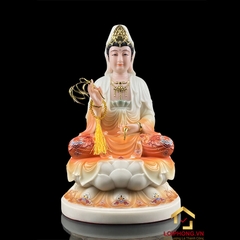 Tượng Phật Quan Âm Ngồi Đài Sen Bằng Bột Trắng Cao Cấp cao từ 30 - 48cm