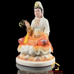 Tượng Phật Quan Âm Ngồi Đài Sen Bằng Bột Trắng Cao Cấp cao từ 30 - 48cm