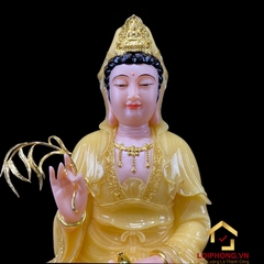 Tượng Phật Quan Âm Ngồi Đài Sen Bằng Bột Thạch Anh Viền Vàng cao từ 30 - 65cm