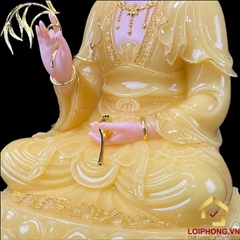 Tượng Phật Quan Âm Ngồi Đài Sen Bằng Bột Thạch Anh Viền Vàng cao từ 30 - 65cm