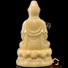 Tượng Phật Quan Âm Ngồi Đài Sen Bằng Bột Thạch Anh Viền Vàng cao từ 30 - 65cm
