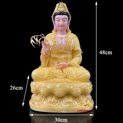 Tượng Phật Quan Âm Ngồi Đài Sen Bằng Bột Thạch Anh Viền Vàng cao từ 30 - 65cm