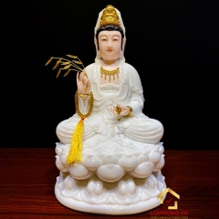 Tượng Phật Quan Âm Ngồi Đài Sen Bằng Bột Đá Trắng Cao Cấp Cao từ 30 - 90cm